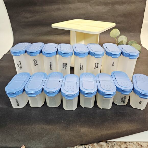 Tupperware Modular Mates Spice Carousel Set Of 16 Shaker Containers Vintage Blue - Picture 7 of 10